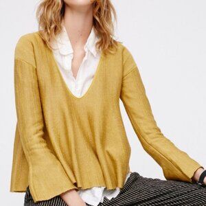 Free People Sundae Pullover Sweater Top Linen Oversized Boho Flare Bell Sleeve
